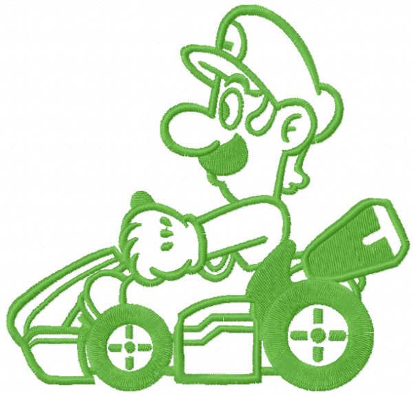 Luigi on the cart one colored embroidery design