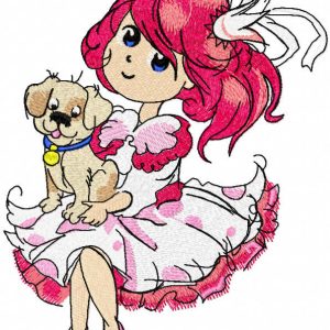 Malvina with puppy embroidery design