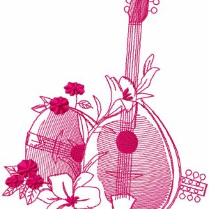 Mandolins and lilies one colored embroidery design