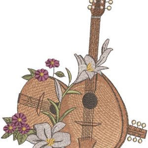 Mandolins and lilies embroidery design