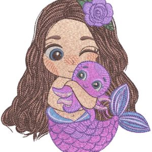 Mermaid and favorite octopus embroidery design