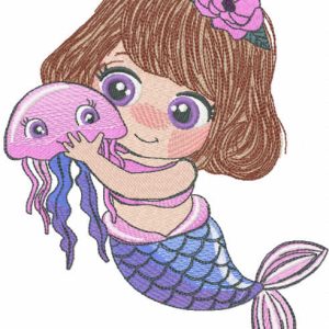 Mermaid with medusa embroidery design