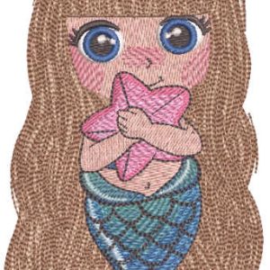 Mermaid with sea star embroidery design