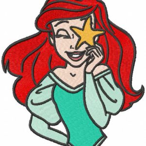 Mermaid with sea star embroidery design