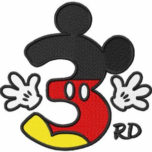 Mickey number three embroidery design