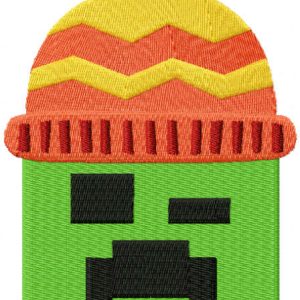 Minecraft Creeper wears a winter hat embroidery design