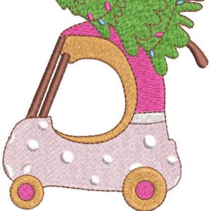 Mini car with Christmas tree embroidery design