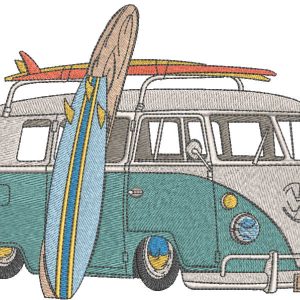 Minibus for surfer embroidery design