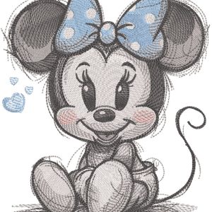 Minnie Mouse sitting sketch embroidery design