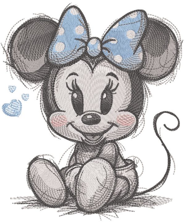 Minnie Mouse sitting sketch embroidery design