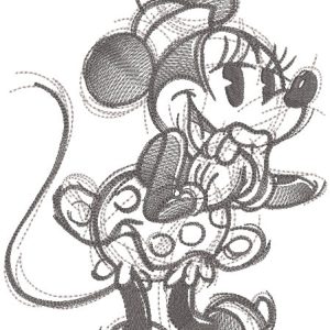 Minnie mouse greyscale sketch embroidery design