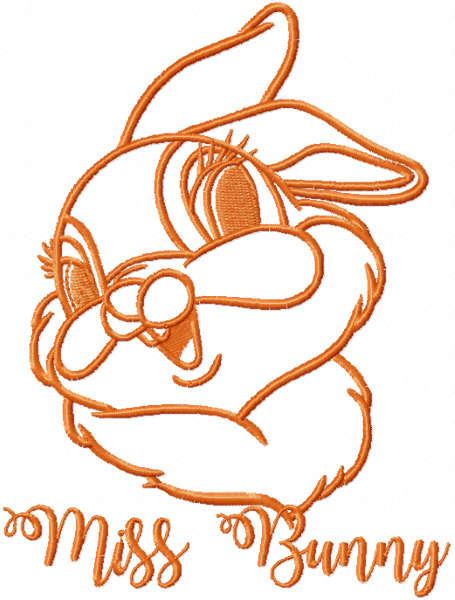 Miss Bunny one colored embroidery design