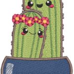 Mother cactus and baby embroidery design
