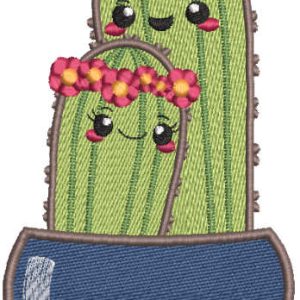Mother cactus and baby embroidery design