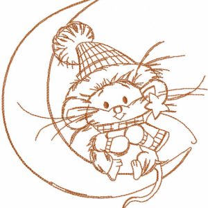 Mouse and crescent one colored embroidery design