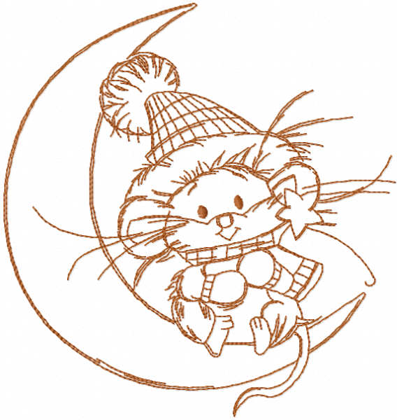 Mouse and crescent one colored embroidery design