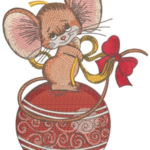 Mouse holds a Christmas ball embroidery design