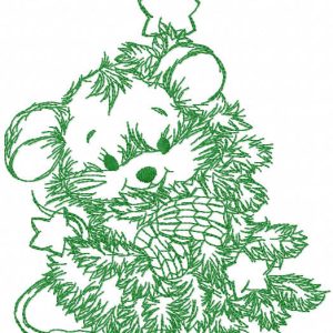 Mouse with Christmas tree one colored embroidery design