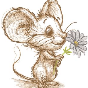 Mouse with chamomile sketch embroidery design