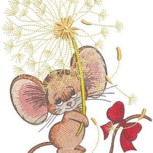 Mouse with dandelion and bow embroidery design