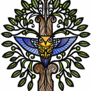 Mystical owl tree embroidery design