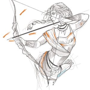 Native American shoots a bow embroidery design