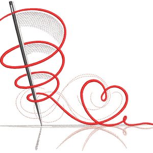 Needle heart needlework embroidery design