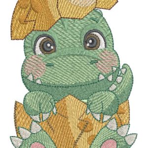 Newborn dinosaur in an egg embroidery design