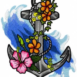 Old anchor in flowers embroidery design