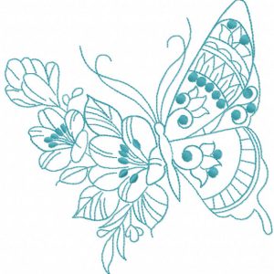 One colored blue butterfly embroidery design