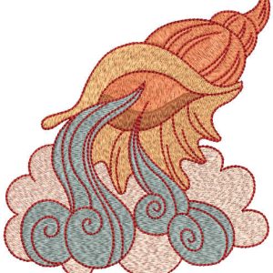 Shellfish in an orange shell embroidery design