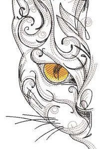 Oriental swirl style cat embroidery design