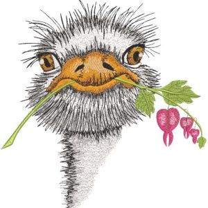 Ostrich with flower embroidery design