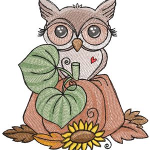 Owl autumn harvest embroidery design