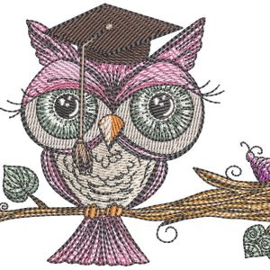 Owl college graduate embroidery design