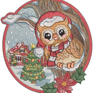 Owl greets guests in the winter forest embroidery design