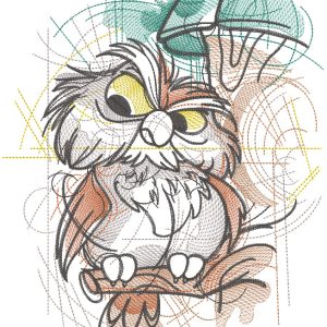 Owl on a branch sketch embroidery design