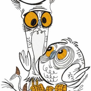 Two owls friends embroidery design