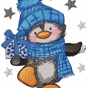 Penguin carries a gift embroidery design