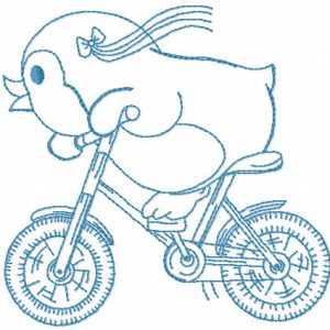 Penguin cyclist one colored embroidery design