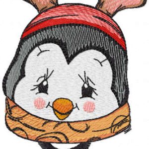 Penguin with horns and bell embroidery design