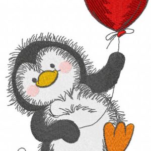 Penguin with red balloon embroidery design