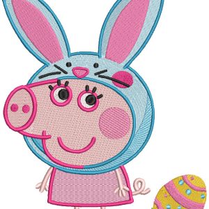 Peppa pig bunny ears easter egg embroidery design