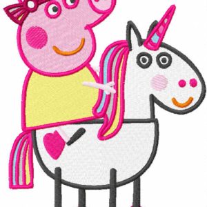 Peppa riding horse embroidery design