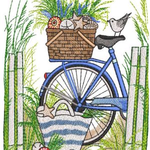 Picnic on the sea beach embroidery design