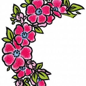 Pink flowers wreath embroidery design