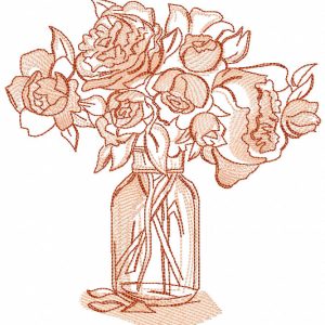Pink roses in a vase embroidery design