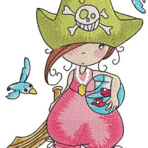Pirate girl with aquarium embroidery design