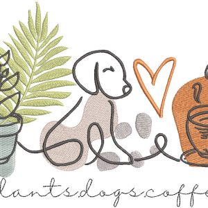 Plants dogs coffee embroidery design