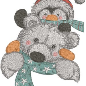 Polar bear bring penguin embroidery design